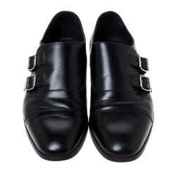 Ralph Lauren Black Leather Double Strap Monk Oxfords Size 42