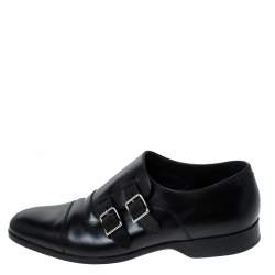Pre Owned Ralph Lauren Black Leather Double Strap Monk Oxfords Size 42