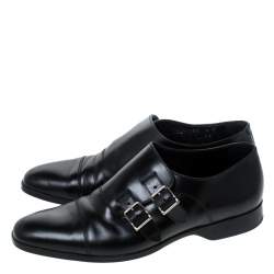 Pre Owned Ralph Lauren Black Leather Double Strap Monk Oxfords Size 42