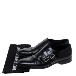 Pre Owned Ralph Lauren Black Leather Double Strap Monk Oxfords Size 42