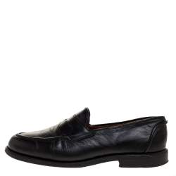 Pre Owned Ralph Lauren Black Leather Penny Slip On Loafers Size 42