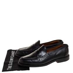 Pre Owned Ralph Lauren Black Leather Penny Slip On Loafers Size 42