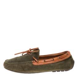 Pre Owned Ralph Lauren Green Suede and Leather Loafers Size 41