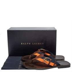 Pre Owned Ralph Lauren  Multicolor Canvas And Leather Thong Sandals Size 42
