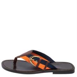 Pre Owned Ralph Lauren  Multicolor Canvas And Leather Thong Sandals Size 42