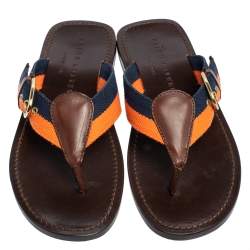 Pre Owned Ralph Lauren  Multicolor Canvas And Leather Thong Sandals Size 42