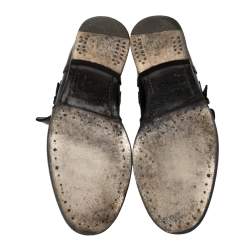 Pre Owned Ralph Lauren Black Leather Buckle Detail Ankle Boots Size 43