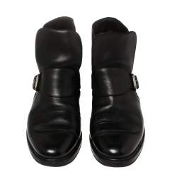 Pre Owned Ralph Lauren Black Leather Buckle Detail Ankle Boots Size 43