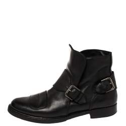Pre Owned Ralph Lauren Black Leather Buckle Detail Ankle Boots Size 43