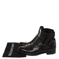 Pre Owned Ralph Lauren Black Leather Buckle Detail Ankle Boots Size 43