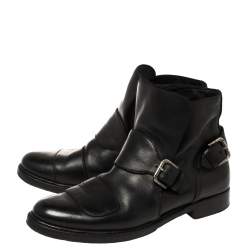 Pre Owned Ralph Lauren Black Leather Buckle Detail Ankle Boots Size 43
