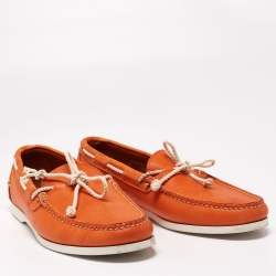 Pre Owned Ralph Lauren Orange Leather Bow Boat Loafers Size 44.5