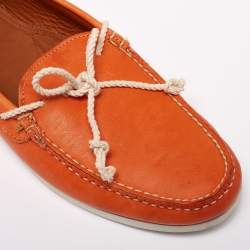 Pre Owned Ralph Lauren Orange Leather Bow Boat Loafers Size 44.5