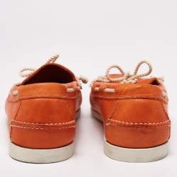 Pre Owned Ralph Lauren Orange Leather Bow Boat Loafers Size 44.5