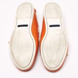 Pre Owned Ralph Lauren Orange Leather Bow Boat Loafers Size 44.5