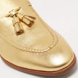 Pre Owned Ralph Lauren Metallic Gold Leather Tassel Detail Loafers Size 40