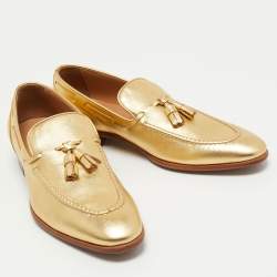 Pre Owned Ralph Lauren Metallic Gold Leather Tassel Detail Loafers Size 40