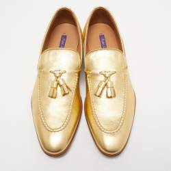 Pre Owned Ralph Lauren Metallic Gold Leather Tassel Detail Loafers Size 40