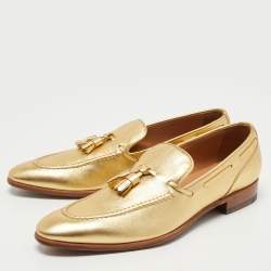 Pre Owned Ralph Lauren Metallic Gold Leather Tassel Detail Loafers Size 40