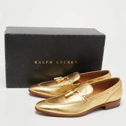 Pre Owned Ralph Lauren Metallic Gold Leather Tassel Detail Loafers Size 40