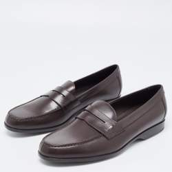 Pre Owned Ralph Lauren Dark Brown Leather Penny Loafers Size 43.5 