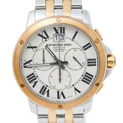 مملوكة مسبقًا Raymond Weil Cream Two-Tone Stainless Steel Tango Chronograph 4891 Men's Wristwatch 40 mm