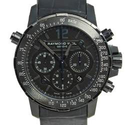 Pre Owned ساعة يد رجالية ريموند ويل نابوكو 7810 جلد ستانلس ستيل مطلي پي ڨي دي تيتانيوم سوداء 46 مم