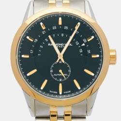 Raymond Weil Black Two-Tone Stainless Steel Freelancer 2738-STP-20001 Men's Wristwatch 42 mm