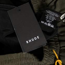 Rhude Dark Green Synthetic Logo Printed Shorts M