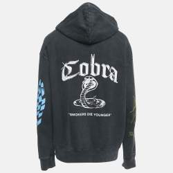 Rhude Dark Grey Knit Graphic Printed Hooded Sweatshirt S