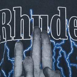 Rhude Black Graphic Printed Cotton Washed Out Effect Oversized T-Shirt M