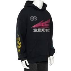 Rhude Dark Grey Knit Graphic Printed Hooded Long Sleeve Sweatshirt M