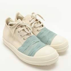 Rick Owens White Canvas and Nylon Overlay Low Top Sneakers Size 45