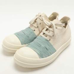 Rick Owens White Canvas and Nylon Overlay Low Top Sneakers Size 45