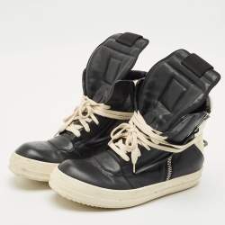 Rick Owens Black Leather Geobasket Sneakers Size 41