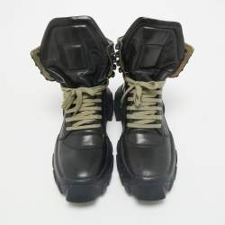 Rick Owens Black Leather Tractor Dunk Boots Size 41