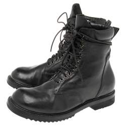 Rick Owens Black Leather Lace-Up Ankle Boots Size 41 