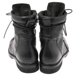 Rick Owens Black Leather Lace-Up Ankle Boots Size 41 