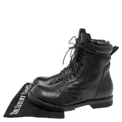 Rick Owens Black Leather Lace-Up Ankle Boots Size 41 