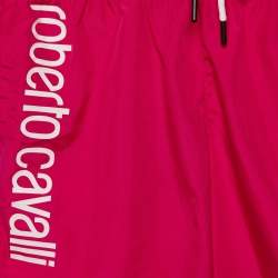 Roberto Cavalli Beachwear Fucsia Pink Logo Printed Swim Shorts S
