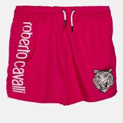 Roberto Cavalli Beachwear Fucsia Pink Logo Printed Swim Shorts S