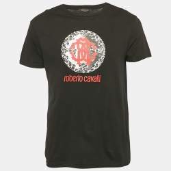 Roberto Cavalli Beachwear Black Logo Print Crew Neck T-Shirt M