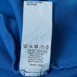Pre Owned Roberto Cavalli Beachwear Blue Logo Embroidered Cotton Polo T-Shirt M 