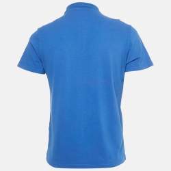 Pre Owned Roberto Cavalli Beachwear Blue Logo Embroidered Cotton Polo T-Shirt M 