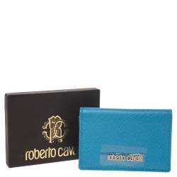 Pre Owned Roberto Cavalli Turquoise Leather Card Holder