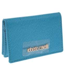 Pre Owned Roberto Cavalli Turquoise Leather Card Holder
