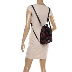 Roberto Cavalli Maroon/Black Zebra Print Fabric and Leather Mini Backpack