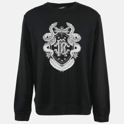 Pre Owned Roberto Cavalli Black Logo Print Cotton Knit Sweater L