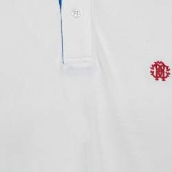 Pre Owned Roberto Cavalli White Logo Trim Pique Cotton Polo T-Shirt XL