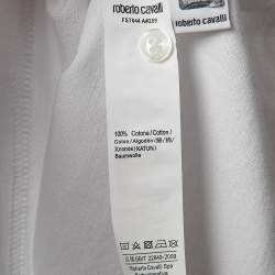 Pre Owned Roberto Cavalli White Logo Trim Pique Cotton Polo T-Shirt XL